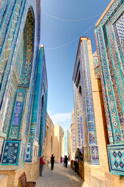 Samarkand, Uzbekistan - October 2019 : Shah-i-Zinda in sunny weather