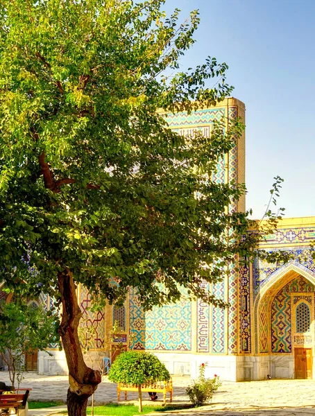 Samarkand, Uzbekistan - October 2019 : Ulugbek Madrasah in sunny weather