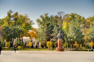 Samarkand, Uzbekistan - October 2019 : Park in sunny weather