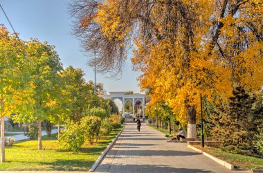 Samarkand, Uzbekistan - October 2019 : Park in sunny weather