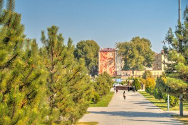Samarkand, Uzbekistan - October 2019 : Wide boulevards in sunny weather