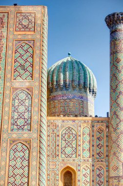 Samarkand, Uzbekistan - October 2019 : Tillya-Kori Madrasah in sunny weather