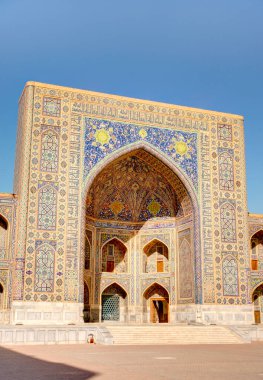 Samarkand, Uzbekistan - October 2019 : Tillya-Kori Madrasah in sunny weather