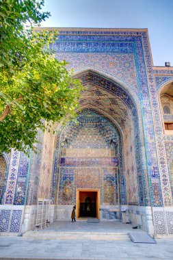 Samarkand, Uzbekistan - October 2019 : Ulugbek Madrasah in sunny weather
