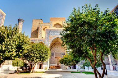Samarkand, Uzbekistan - October 2019 : Ulugbek Madrasah in sunny weather