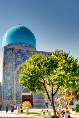 Samarkand, Uzbekistan - October 2019 : Tillya-Kori Madrasah in sunny weather