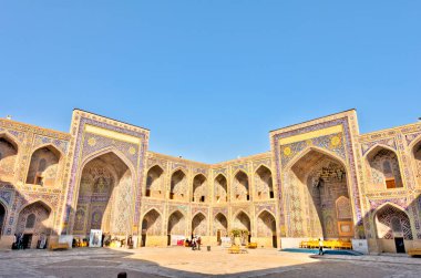 Samarkand, Uzbekistan - October 2019 : Tillya-Kori Madrasah in sunny weather