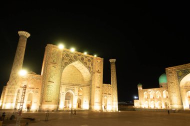 Samarkand, Uzbekistan - October 2019 : Registan square by night