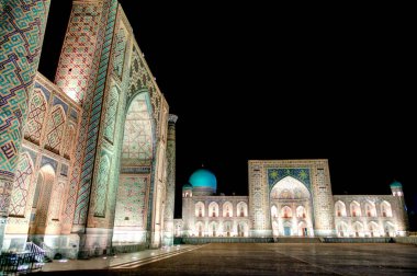 Samarkand, Uzbekistan - October 2019 : Registan square by night
