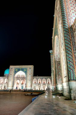 Samarkand, Uzbekistan - October 2019 : Registan square by night