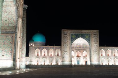 Samarkand, Uzbekistan - October 2019 : Registan square by night