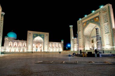 Samarkand, Uzbekistan - October 2019 : Registan square by night