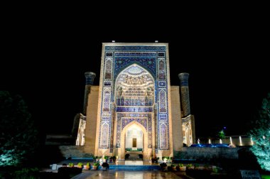 Samarkand, Uzbekistan - October 2019 : Registan square by night