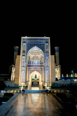 Samarkand, Uzbekistan - October 2019 : Registan square by night