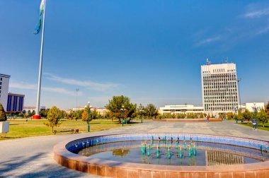 Samarkand, Uzbekistan - October 2019 : Russian city center in sunny weather