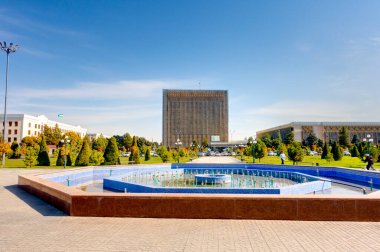 Samarkand, Uzbekistan - October 2019 : Russian city center in sunny weather