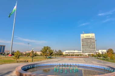 Samarkand, Uzbekistan - October 2019 : Russian city center in sunny weather