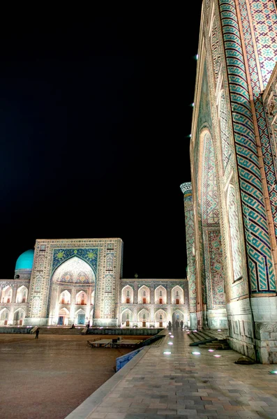 Samarkand, Uzbekistan - October 2019 : Registan square by night