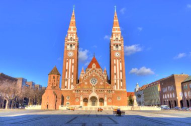 Szeged, Hungary - February 2021 : Cathedral Square in wintertime, HDR Image