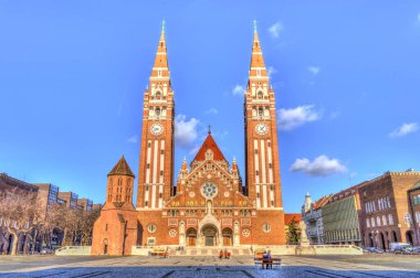 Szeged, Hungary - February 2021 : Cathedral Square in wintertime, HDR Image