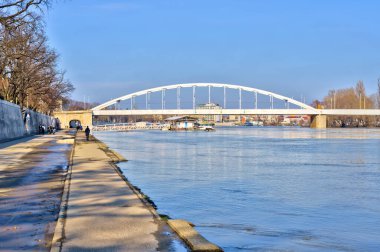 Szeged, Hungary - February 2020 : The Tisza River in wintertime