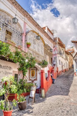 Taxco, Guerrero, Mexico - January 2022 : Historical center landmarks in sunny weather