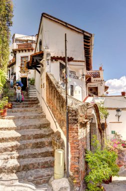 Taxco, Guerrero, Mexico - January 2022 : Historical center landmarks in sunny weather