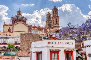 Taxco, Guerrero, Mexico - January 2022 : Historical center landmarks in sunny weather