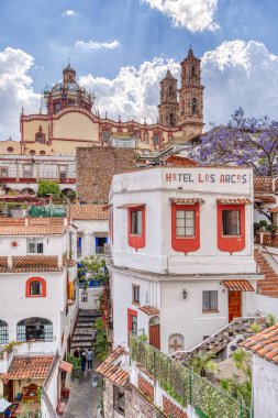 Taxco, Guerrero, Mexico - January 2022 : Historical center landmarks in sunny weather