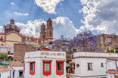 Taxco, Guerrero, Mexico - January 2022 : Historical center landmarks in sunny weather