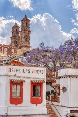 Taxco, Guerrero, Mexico - January 2022 : Historical center landmarks in sunny weather