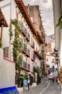 Taxco, Guerrero, Mexico - January 2022 : Historical center landmarks in sunny weather