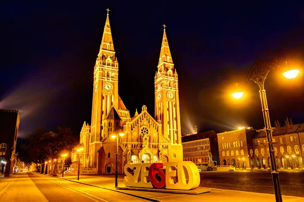 Szeged Hungary February 2021 Cathedral Square Wintertime Hdr Image — Stock Fotó