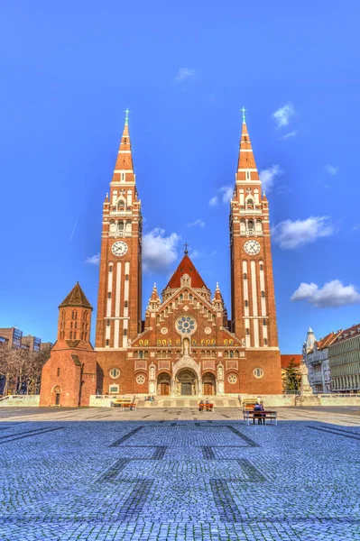 Szeged Hungary February 2021 Cathedral Square Wintertime Hdr Image — Stock Fotó