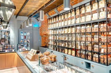 Torun, Poland - August 2021: view on the souvenir store items