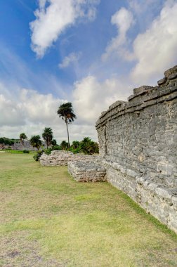 Tulum, Mexico - February 2017: View on the Mayan ruins during cloudy weather