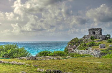 Tulum, Mexico - February 2017: View on the Mayan ruins during cloudy weather