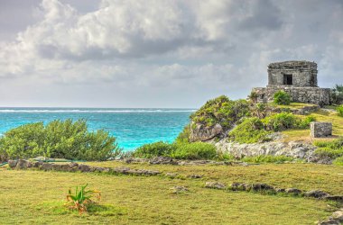 Tulum, Mexico - February 2017: View on the Mayan ruins during cloudy weather