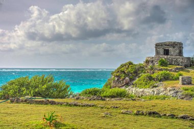 Tulum, Mexico - February 2017: View on the Mayan ruins during cloudy weather