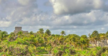 Tulum, Mexico - February 2017: View on the Mayan ruins during cloudy weather