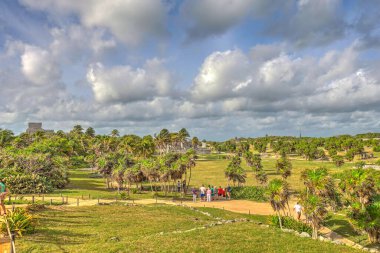 Tulum, Mexico - February 2017: View on the Mayan ruins during cloudy weather