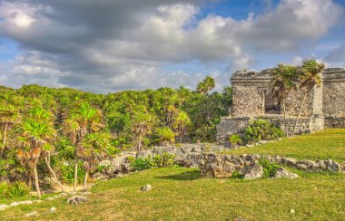 Tulum, Mexico - February 2017: View on the Mayan ruins during cloudy weather
