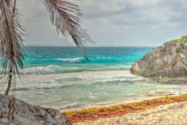 Tulum, Mexico - February 2017: View on the Mayan ruins during cloudy weather