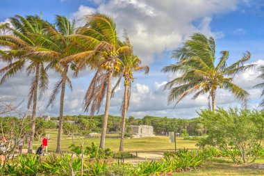 Tulum, Mexico - February 2017: View on the Mayan ruins during cloudy weather
