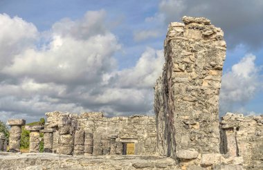 Tulum, Mexico - February 2017: View on the Mayan ruins during cloudy weather