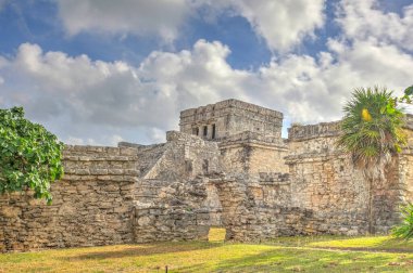 Tulum, Mexico - February 2017: View on the Mayan ruins during cloudy weather
