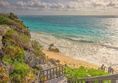 Tulum, Mexico - February 2017: View on the Mayan ruins during cloudy weather