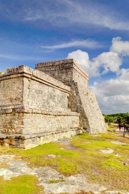 Tulum, Mexico - February 2017: View on the Mayan ruins during cloudy weather