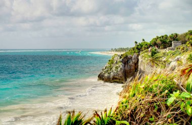 Tulum, Mexico - February 2017: View on the Mayan ruins during cloudy weather