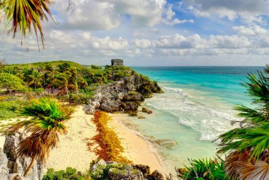 Tulum, Mexico - February 2017: View on the Mayan ruins during cloudy weather